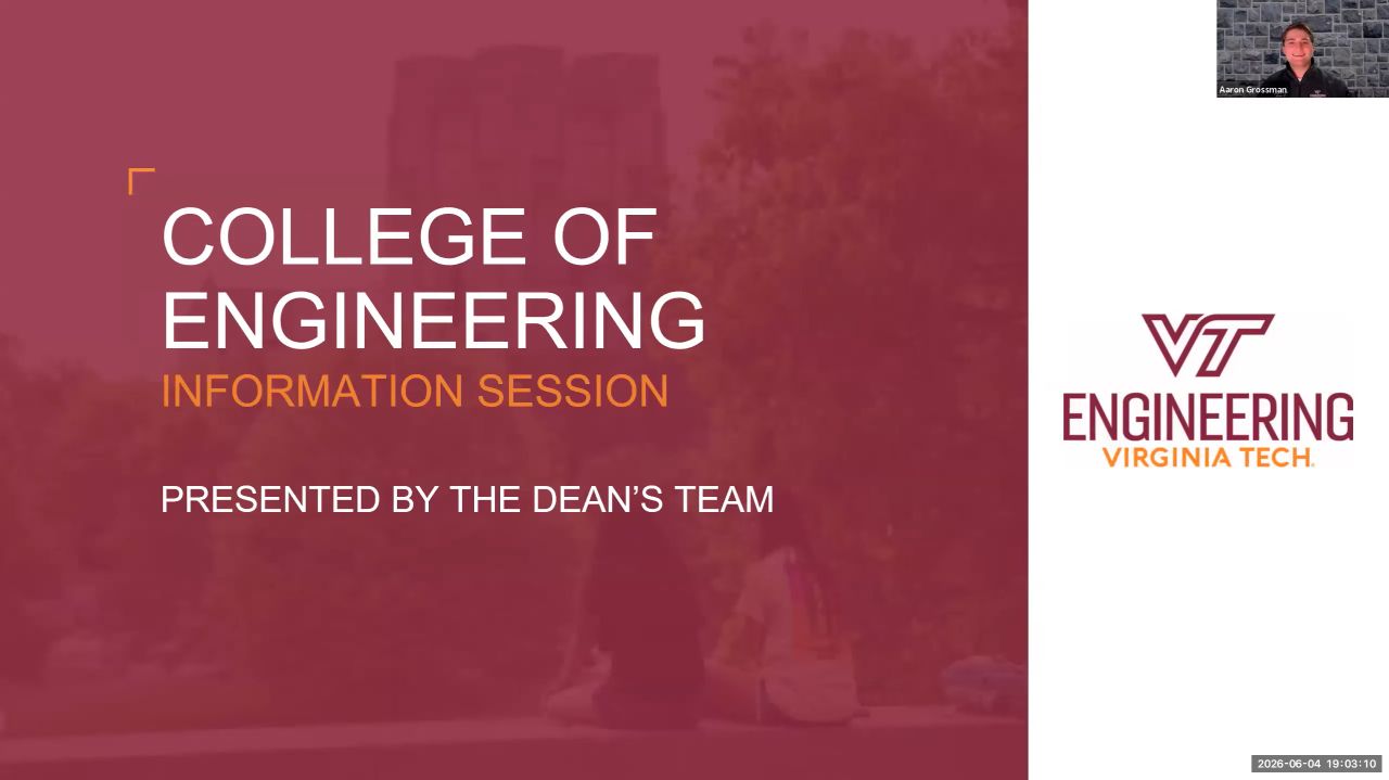 Virginia Tech College of Engineering information session presented by the Dean’s Team